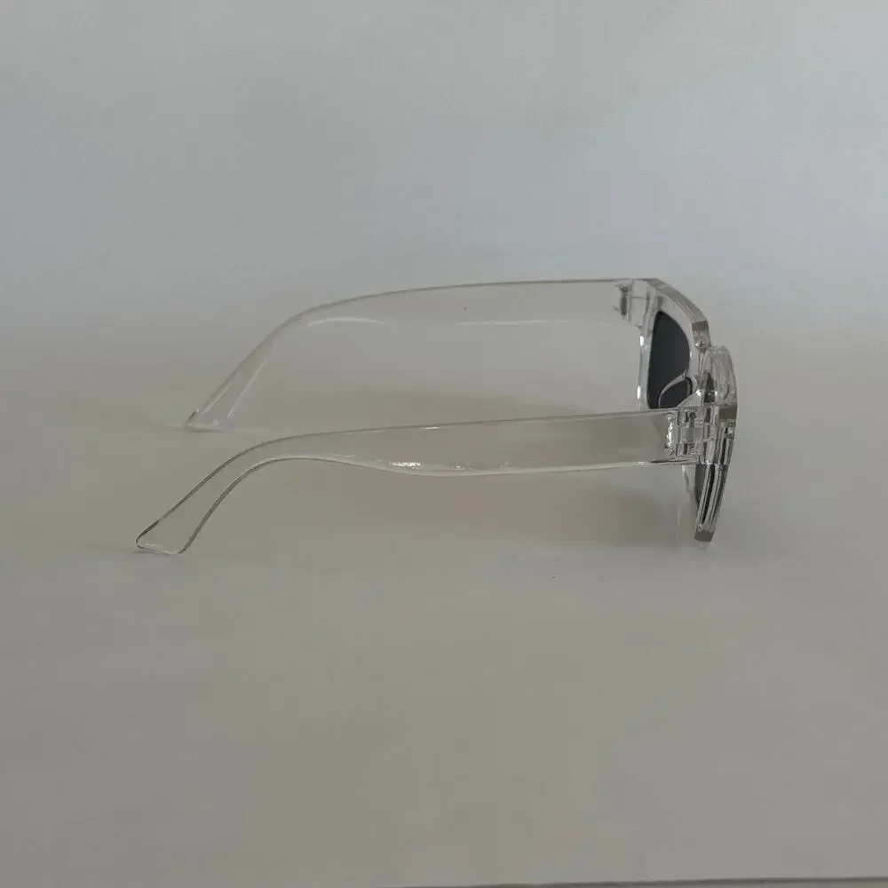 Y2K Clear Frame Square Sunglasses Black Lens Unisex Bold UVA UVB